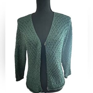 Norton McNaughton Green Cardigan Sweater with Intricate Knit
